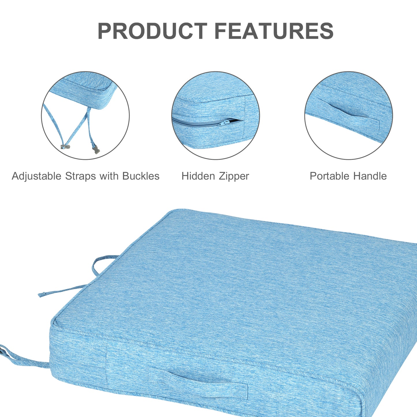 Outdoor Chair Cushions Set of 2 with Handle and Ties, Water Resistant Patio Seat Pads, Lake Blue Aoodor 