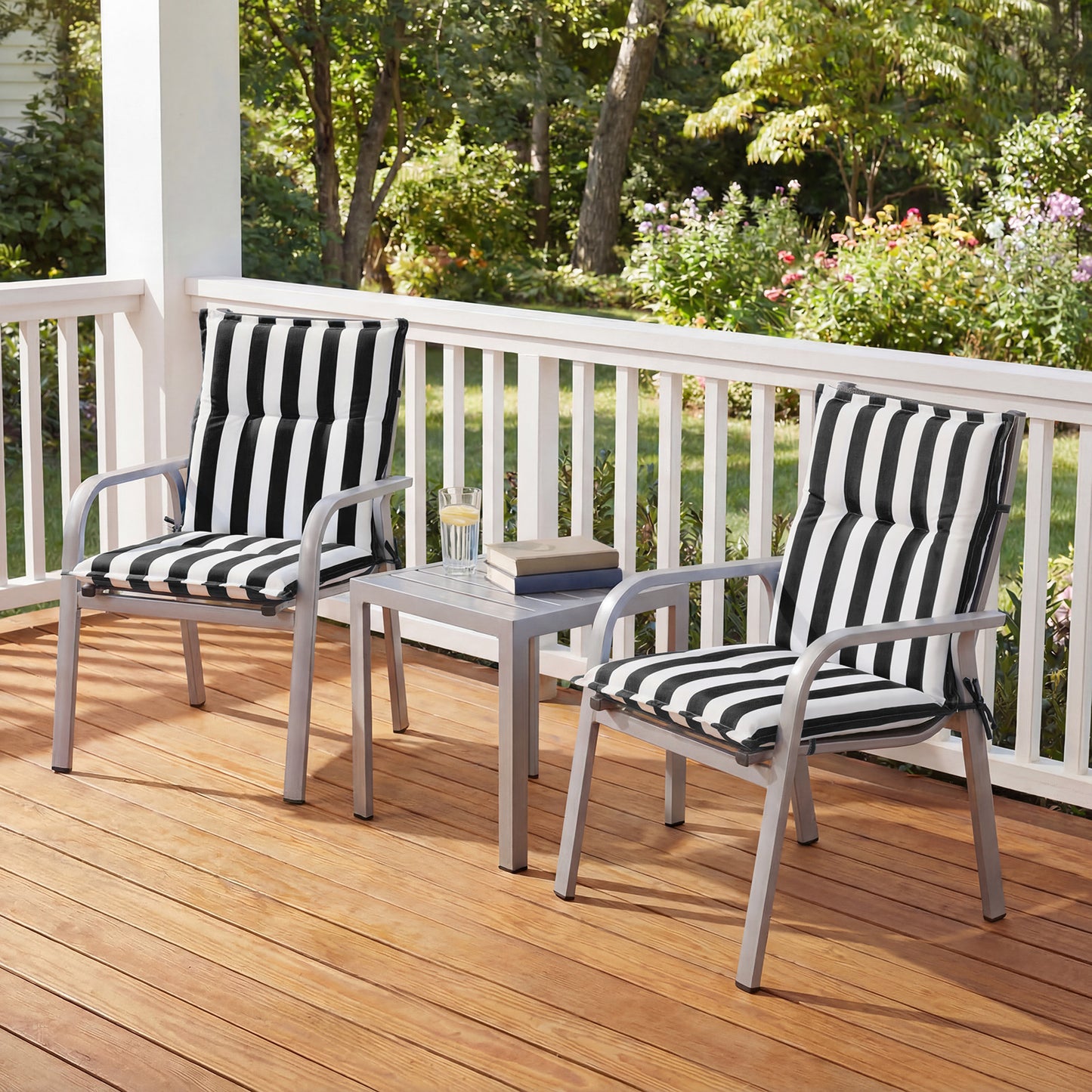 39x20x2.4 inch Outdoor Tufted Chair Cushions, Black Stripe