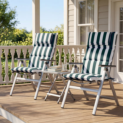 47x21x2.4 inch High Back Patio Chair Cushions with Headrest, Multi-Section, Green Stripe