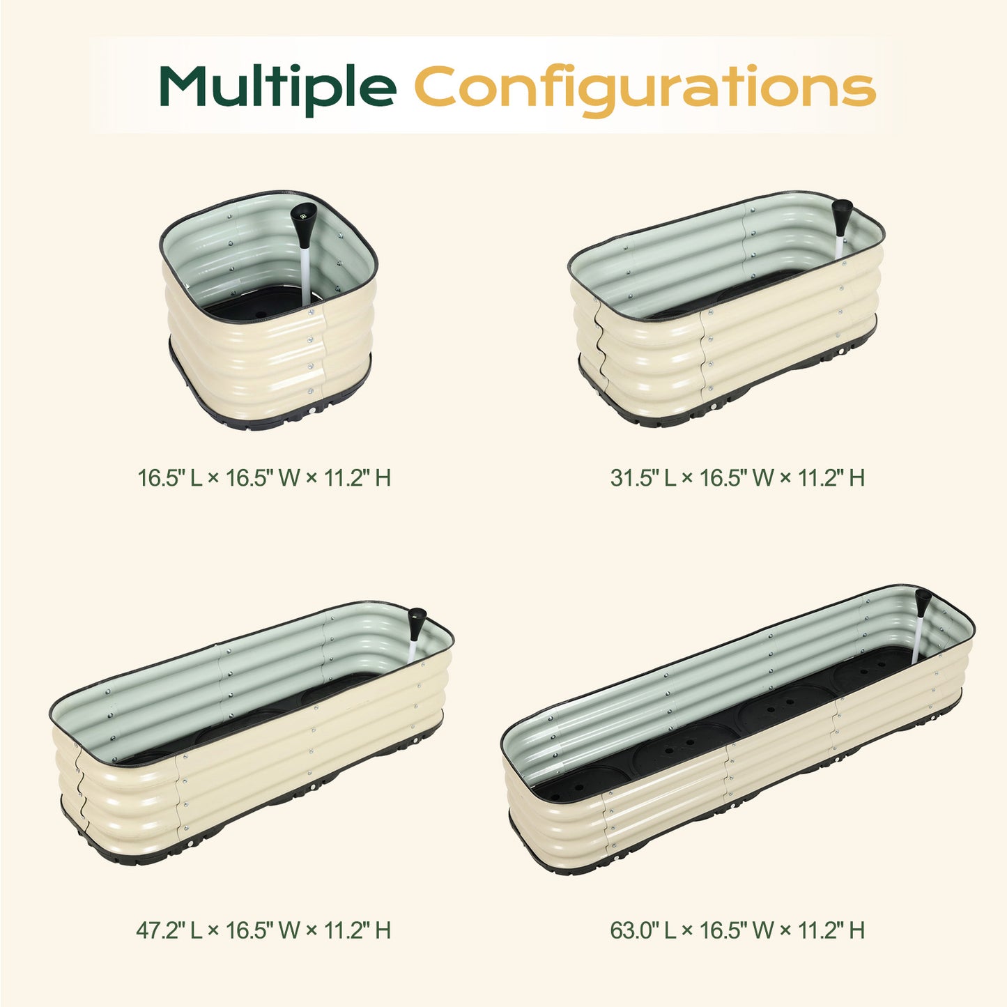 11" Tall Galvanized Raised Garden Bed, Self-Watering Planter Box - 16.5"x16.5"