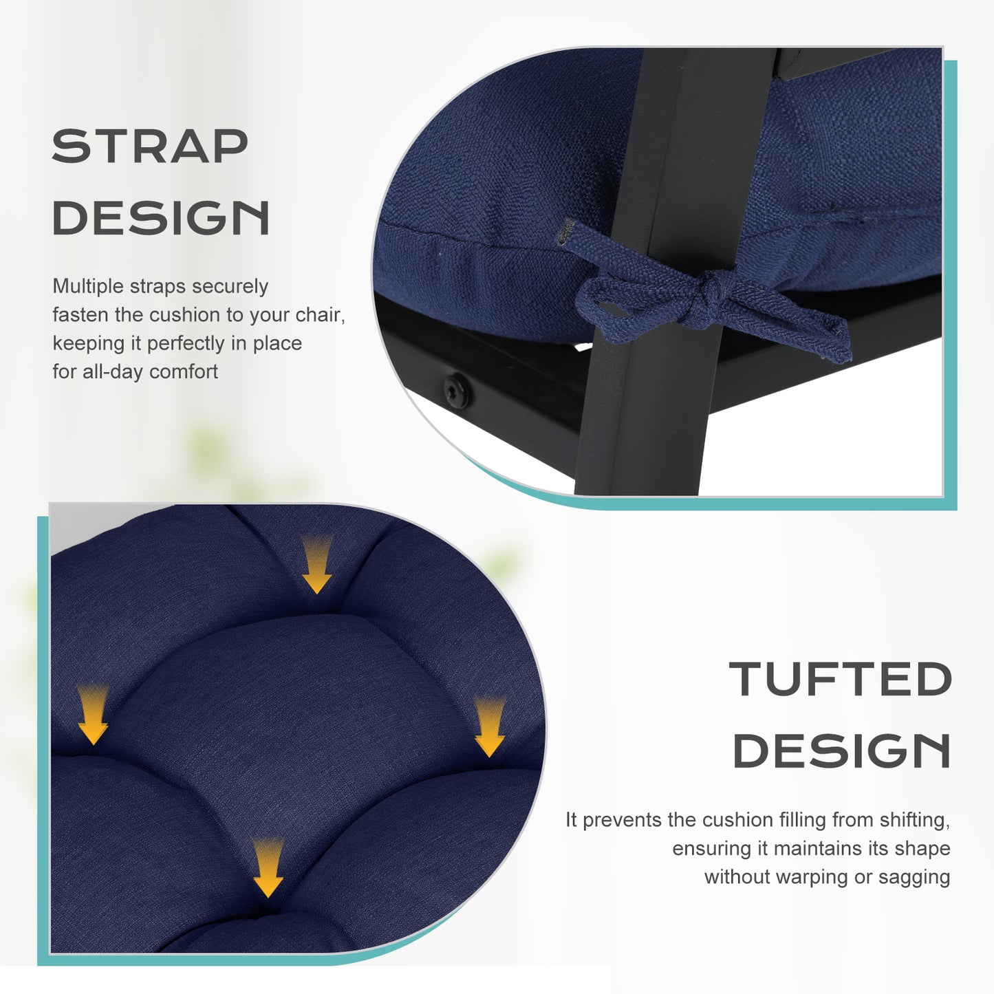 Tufted Outdoor High Back Rocking Chair Cushion Set of 2, Dark Blue