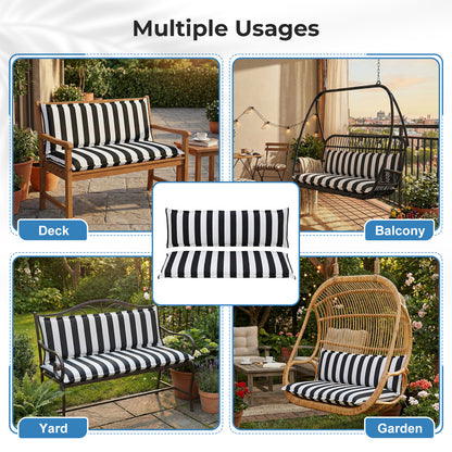 Outdoor 2-3 Seater Bench Cushion Set for Patio Swing and Bench, Black Stripe