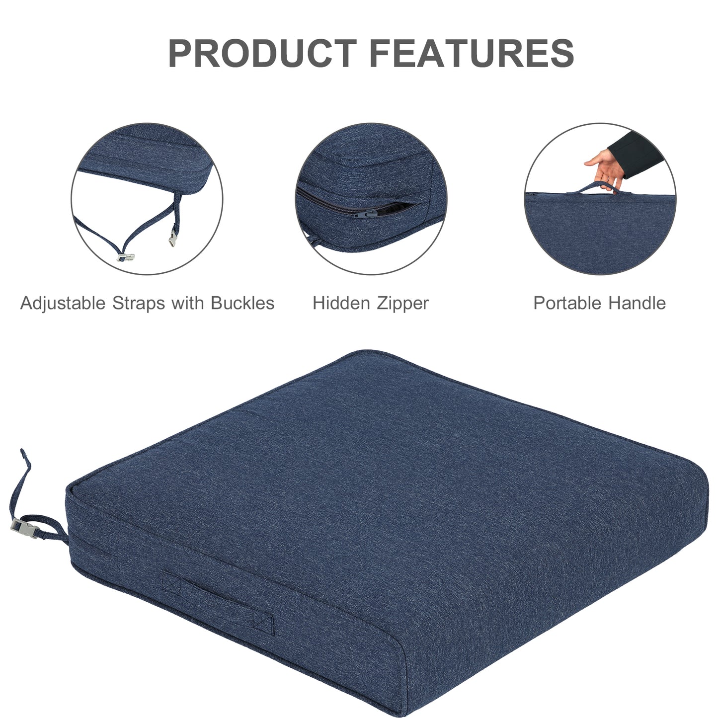 Outdoor Chair Cushions Set of 2 with Handle and Ties, Water Resistant Patio Seat Pads, Navy Blue Aoodor 