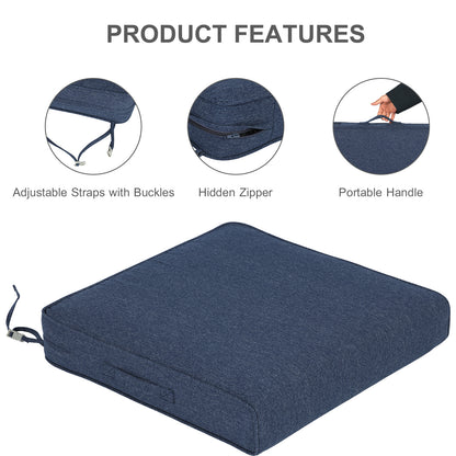 Outdoor Chair Cushions Set of 2 with Handle and Ties, Water Resistant Patio Seat Pads, Navy Blue