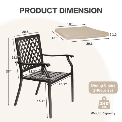 2-Piece Set Outdoor Patio Metal Dining Chairs with Seat Cushions