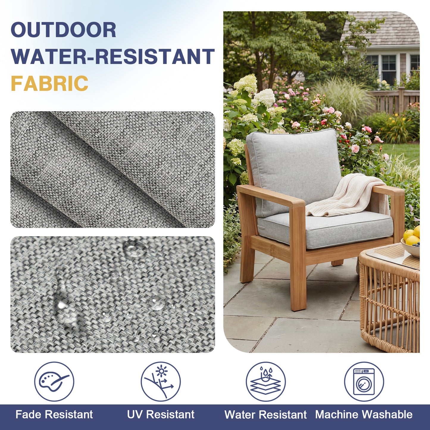 Outdoor Deep Seat Cushion Set, Patio Chair Back & Seat Cushions, Light Gray