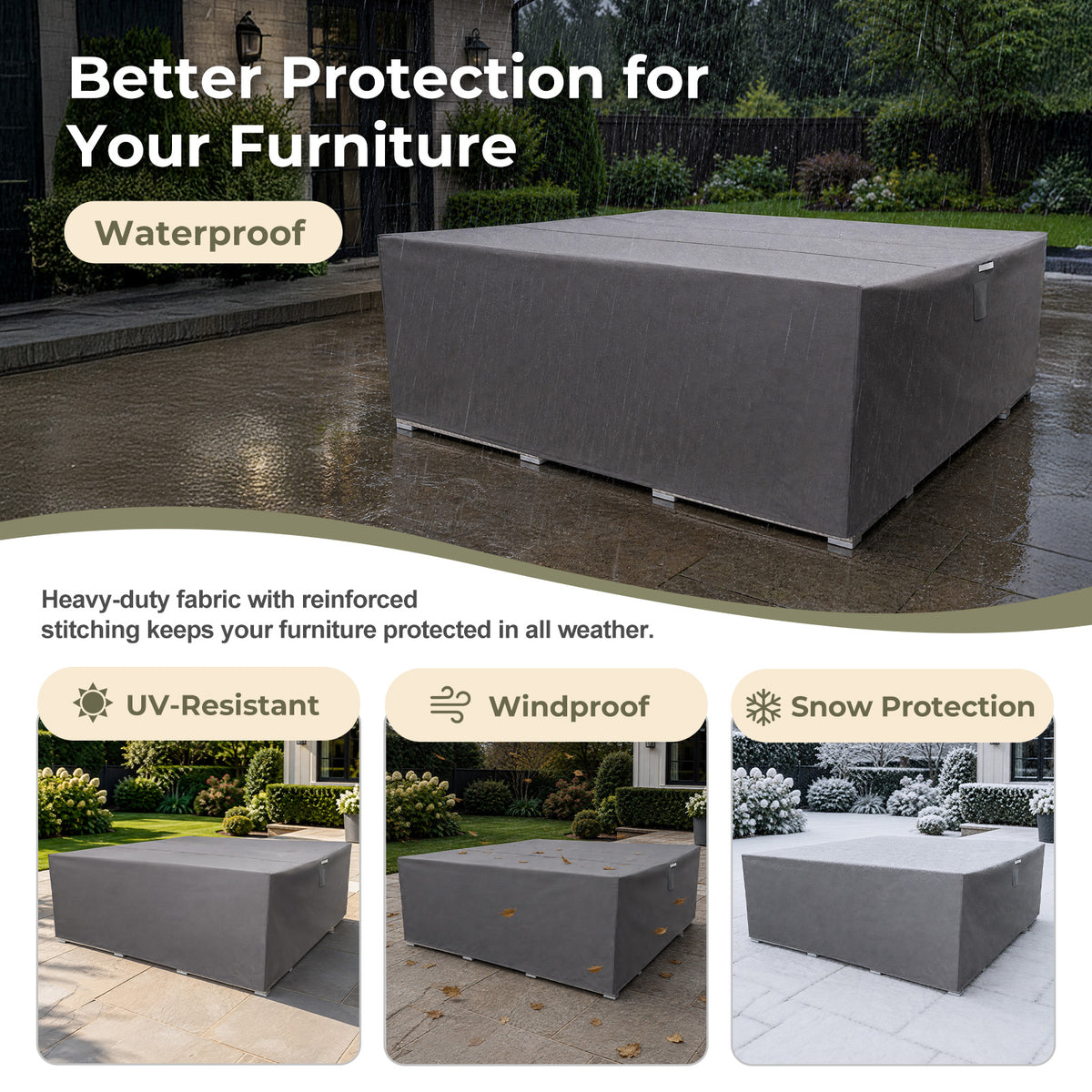 Outdoor Patio Furniture Set Cover, Gray, Square