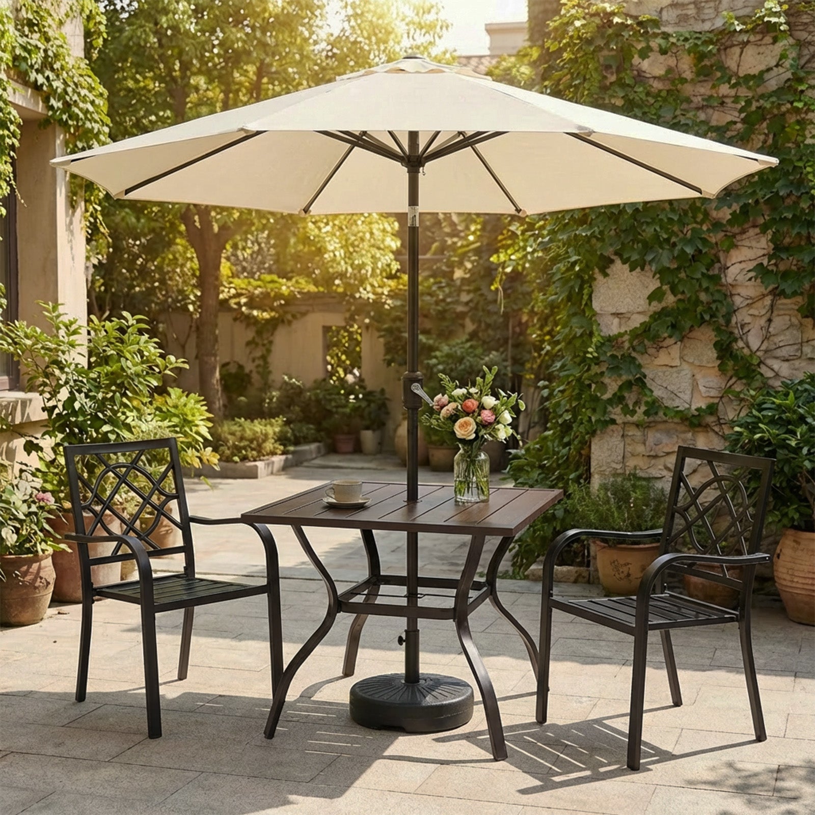 Aoodor Square Outdoor Dining Table 38-in W x 38-in L with Umbrella Hole Large