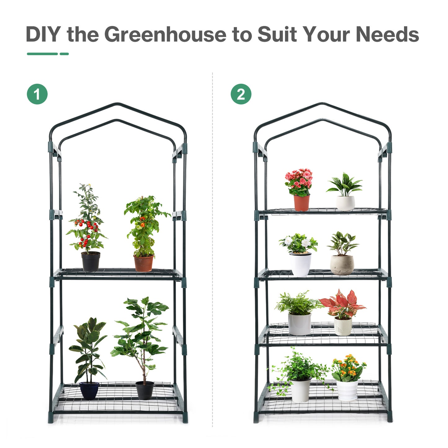 4 Tier Upgrade Greenhouse with Protective PE Base, Green