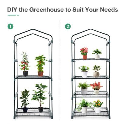 4 Tier Upgrade Greenhouse with Protective PE Base, Green