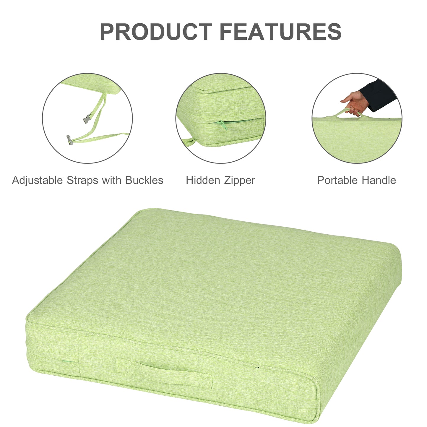 Outdoor Chair Cushions Set of 2 with Handle and Ties, Water Resistant Patio Seat Pads, Green Aoodor 