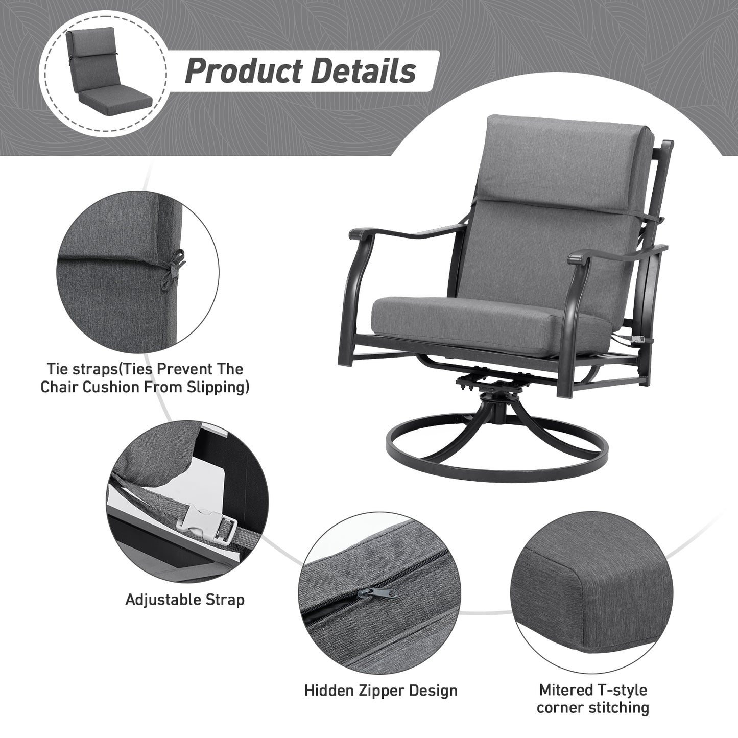 45x22x4 inch Outdoor High Back Patio Chair Cushions, Charcoal