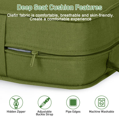 Outdoor Deep Seat Cushion Set with Lumbar Pillow, Patio Chair Back & Seat Cushions, Green