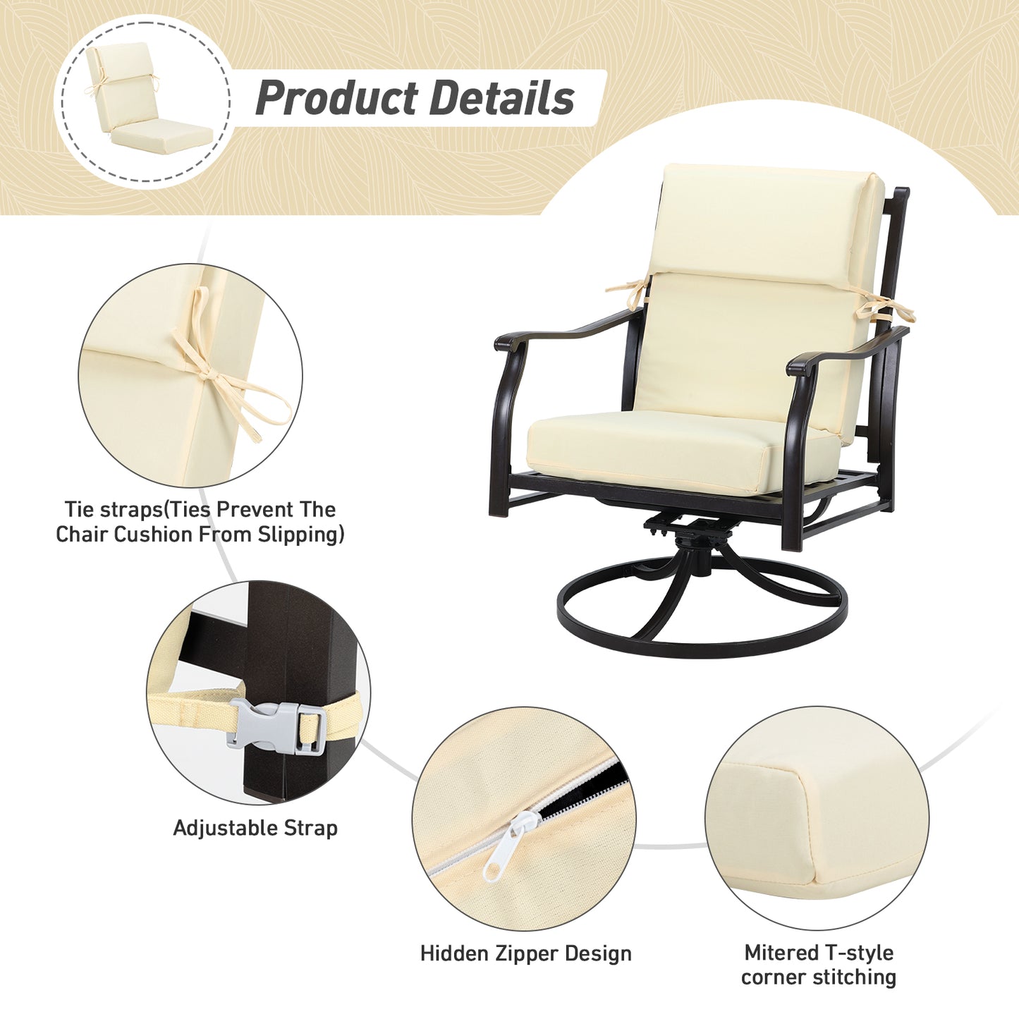 45x22x4 inch Outdoor High Back Patio Chair Cushions, Cream Yellow
