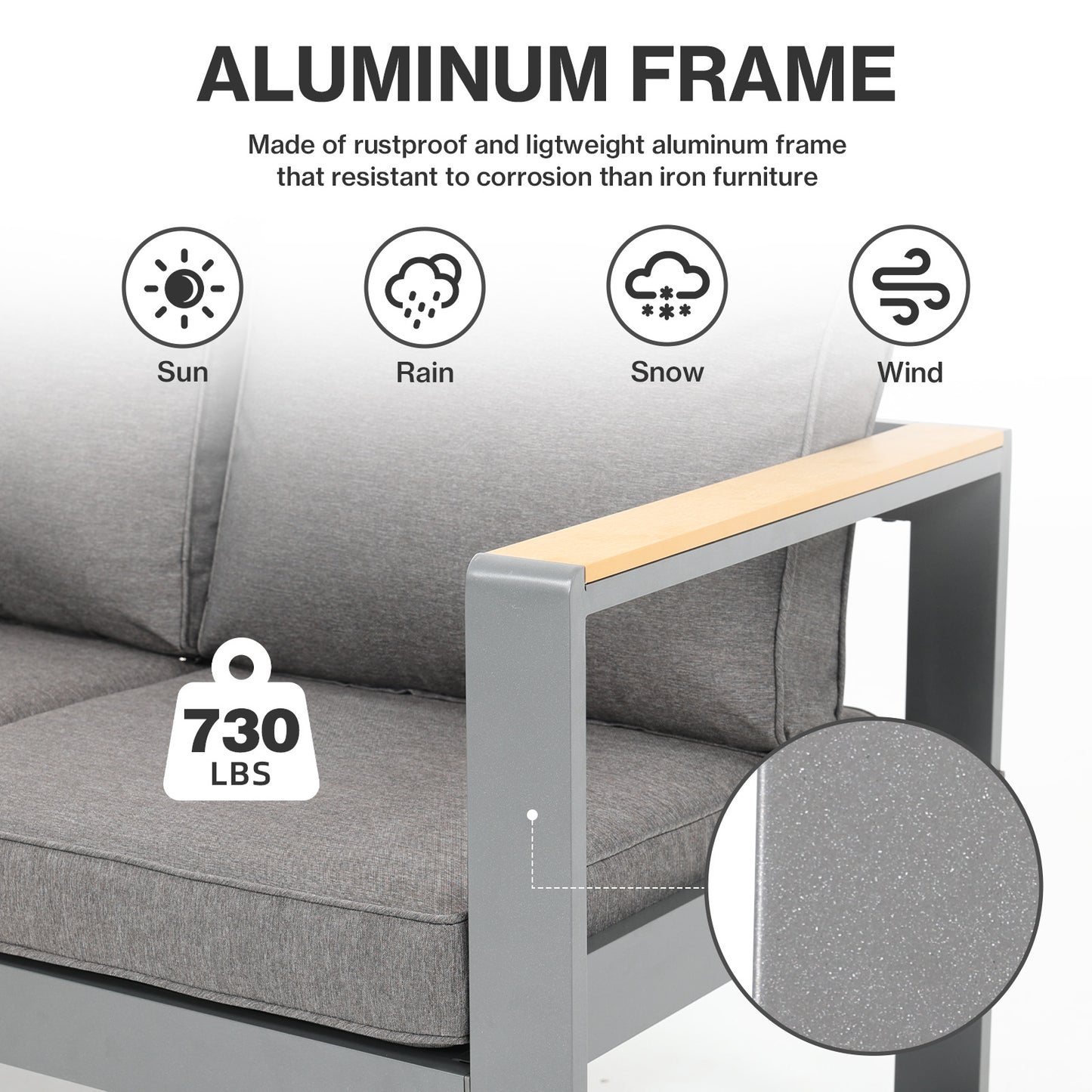 3 Seater Aluminum Sofa Couch Deep Seat - All-Weather Resistant Outdoor Conversation Set with Thick Cushions