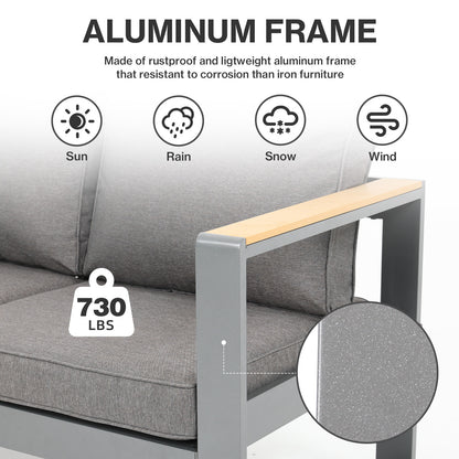 3 Seater Aluminum Sofa Couch Deep Seat - All-Weather Resistant Outdoor Conversation Set with Thick Cushions