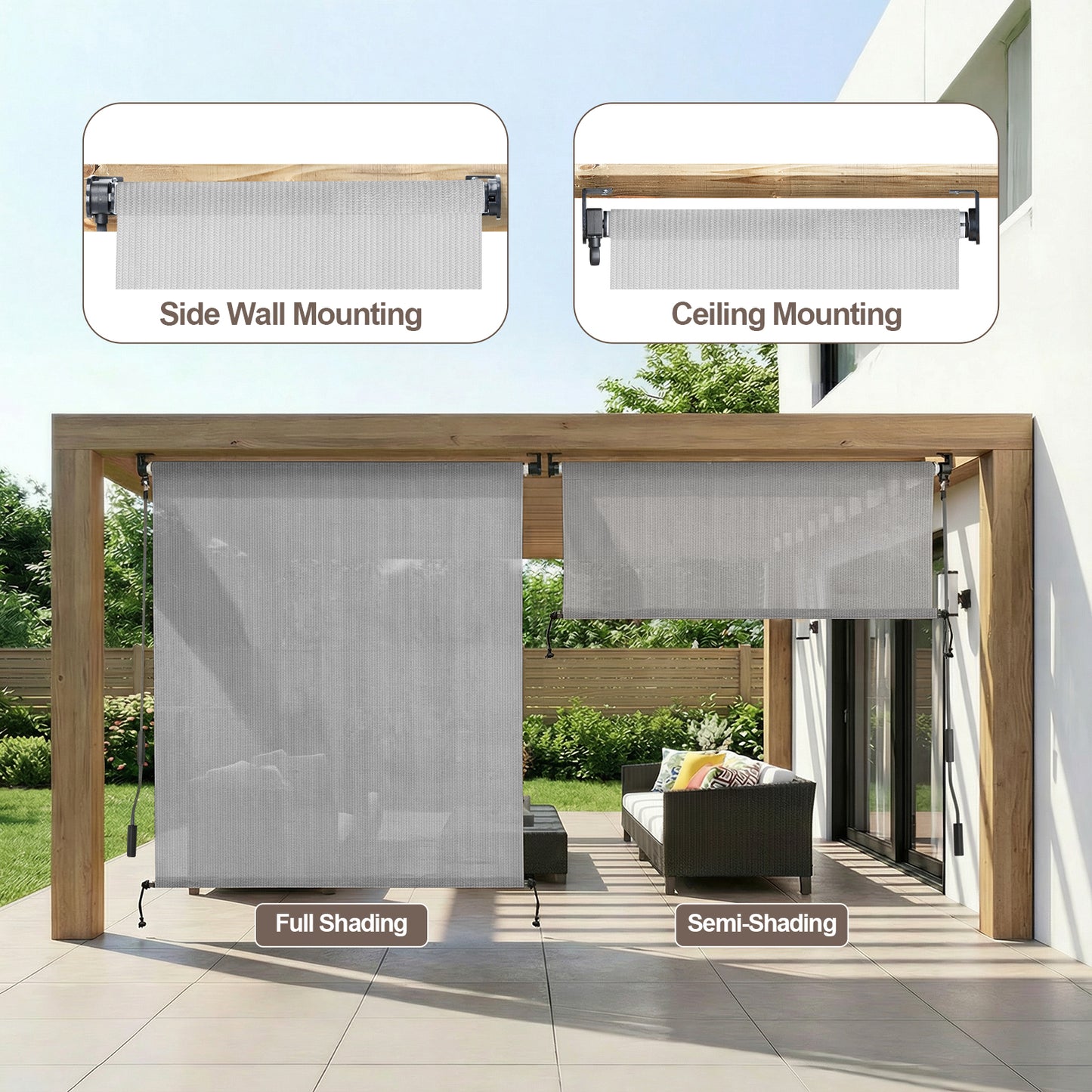 Patio Roller Shade, HDPE Fabric Outdoor Cordless Roll Up Blind with UV Protection