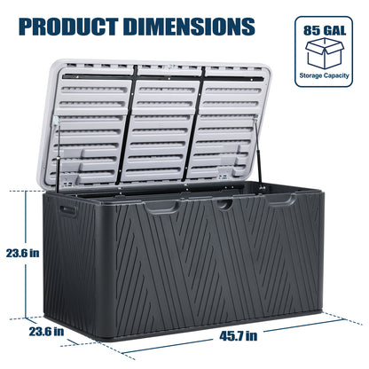 85 Gallon Deck Box, Outdoor Patio Bench Storage Box Weather-Resistant Lockable