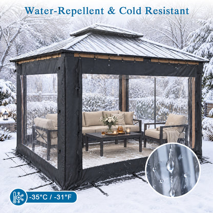 Aoodor Clear PVC Gazebo Curtains 10x10ft Outdoor Water-repellent Windproof