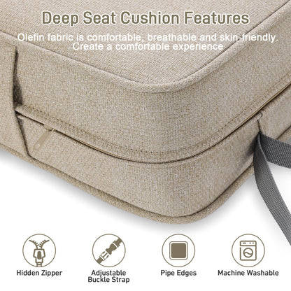 Outdoor Deep Seat Cushion Set with Lumbar Pillow, Patio Chair Back & Seat Cushions, Khaki Stripes