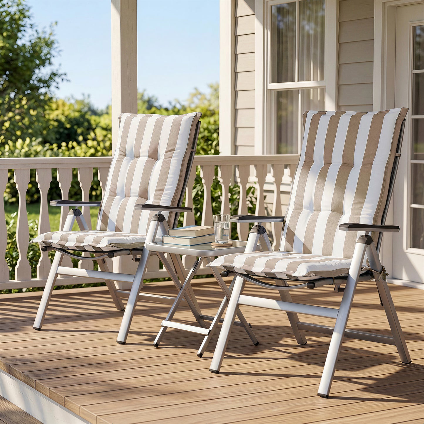 47x21x2.4 inch High Back Tufted Patio Chair Cushions, Beige Stripe