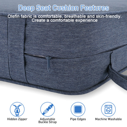 Outdoor Deep Seat Cushion Set with Lumbar Pillow, Patio Chair Back & Seat Cushions, Navy Blue