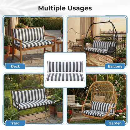 Outdoor 2-3 Seater Bench Cushion Set for Patio Swing and Bench, Grey Stripe