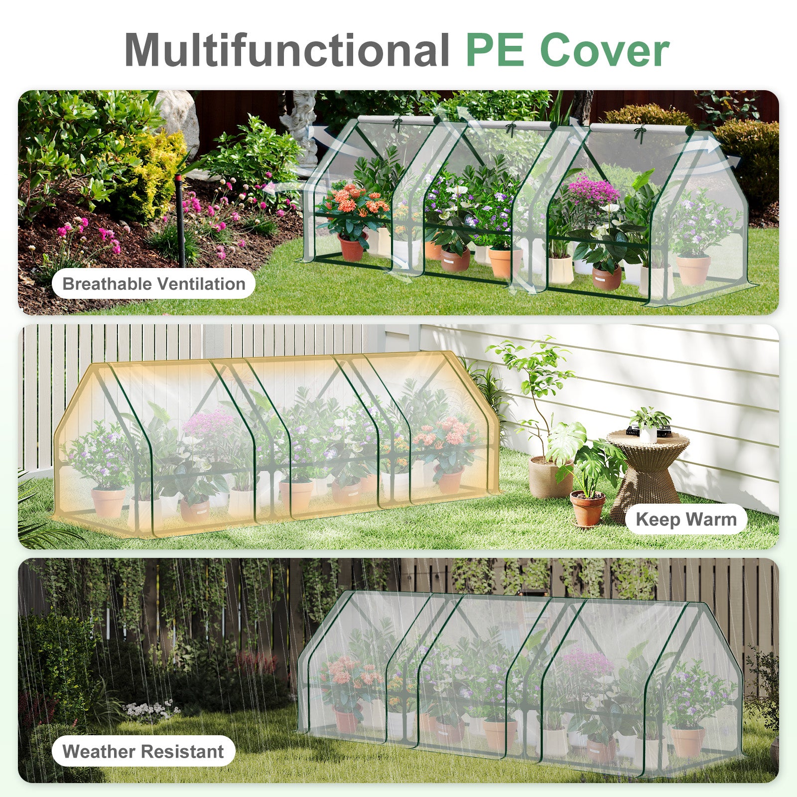 Mini Greenhouse with Zipper Doors, Water Resistant & UV Protected, Transparent - Aoodor 