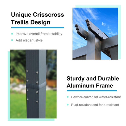 12 x 20 FT Outdoor Pergola with Retractable Shade Canopy, Aluminum Frame, Roller Shade Curtain- khaki/Charcoal Gray  Aoodor    