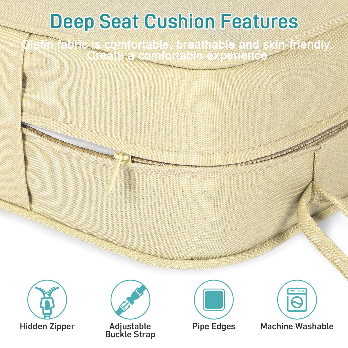 Outdoor Deep Seat Cushion Set with Lumbar Pillow, Patio Chair Back & Seat Cushions, Cream Yellow