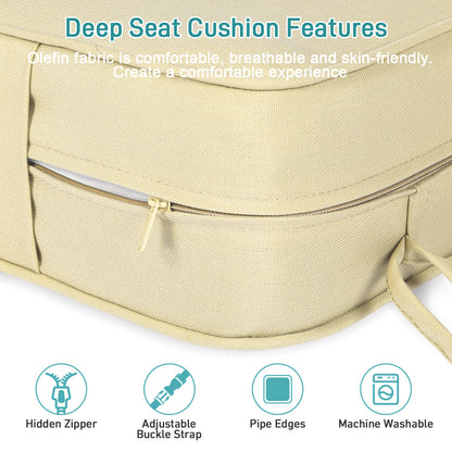 Outdoor Deep Seat Cushion Set with Lumbar Pillow, Patio Chair Back & Seat Cushions, Cream Yellow