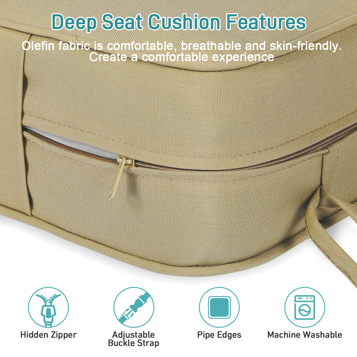 Outdoor Deep Seat Cushion Set with Lumbar Pillow, Patio Chair Back & Seat Cushions, Brown
