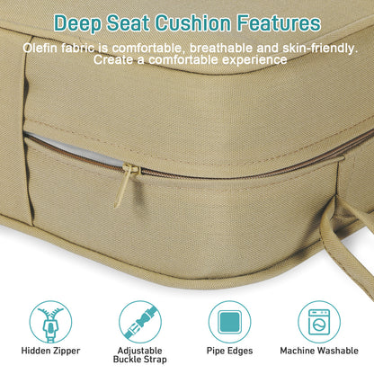 Outdoor Deep Seat Cushion Set with Lumbar Pillow, Patio Chair Back & Seat Cushions, Brown
