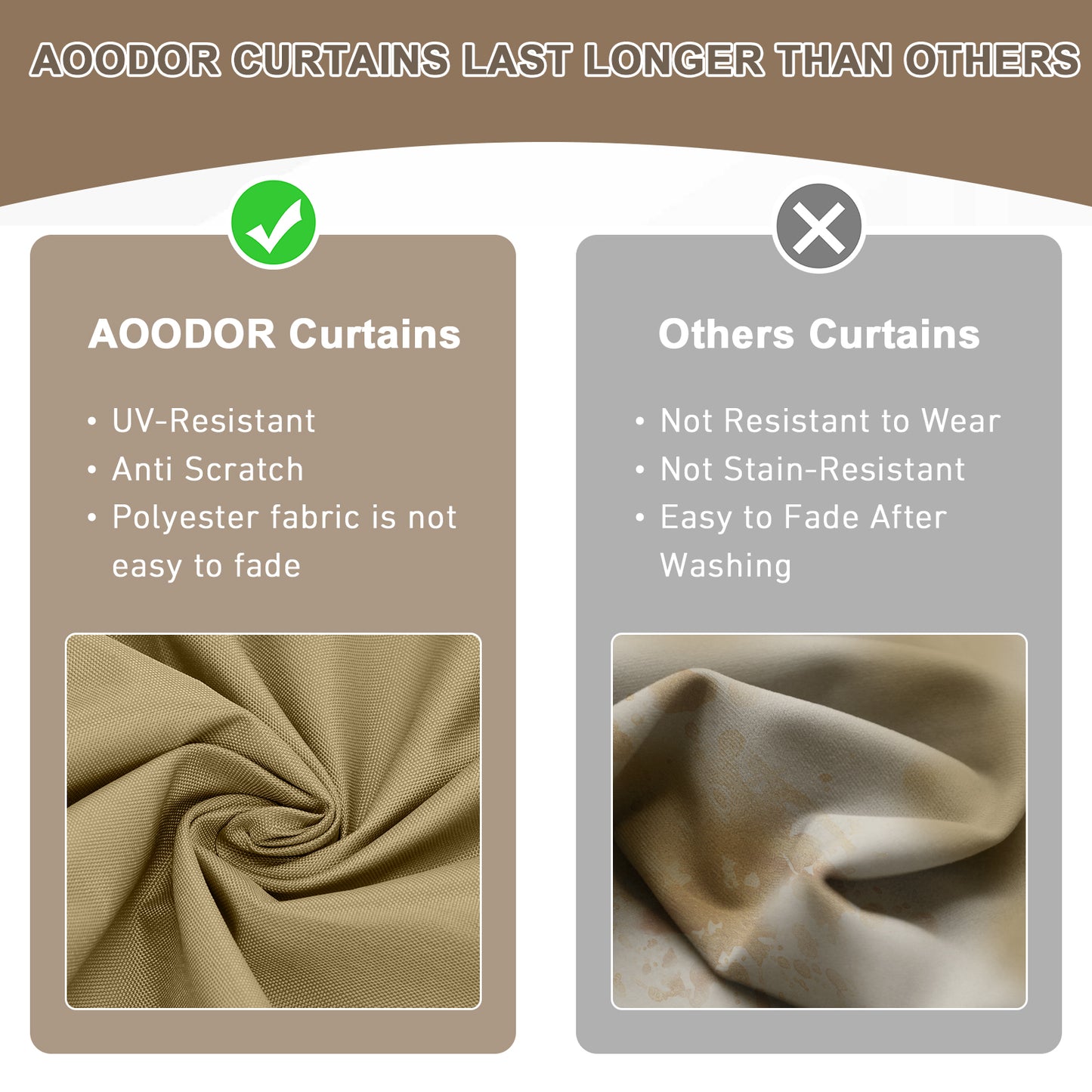Outdoor Gazebo Curtains, 4 Panels Privacy Sidewall Replacement (Curtain Only) - Khaki and Sand Yellow