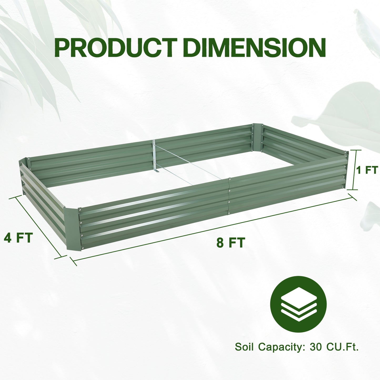 11" Tall Metal Raised Garden Bed, Galvanized Steel Planter Box - 8'x4'