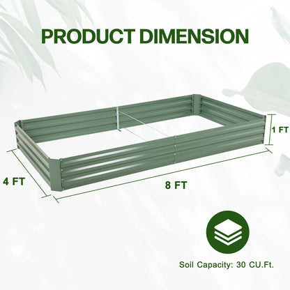 11" Tall Metal Raised Garden Bed, Galvanized Steel Planter Box - 8'x4'