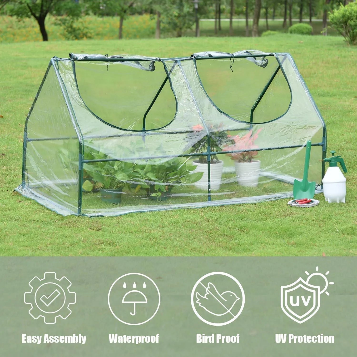 6 ft. x 3 ft. x 3 ft. Mini Greenhouse with 2 Zipper Doors, Water Resistant UV Protected Aoodor