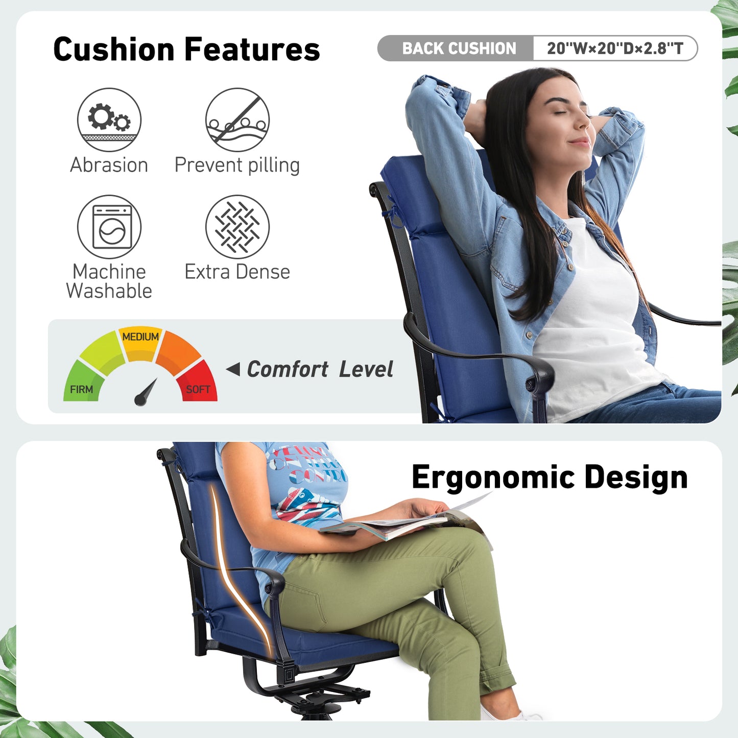 Outdoor Polyester High Back Dining Chair Cushion Set - Navy Blue Aoodor 