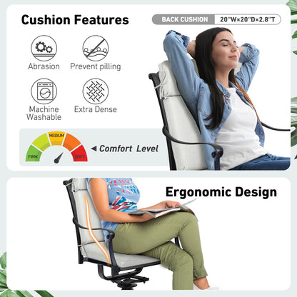 Outdoor High Back Dining Chair Cushion Set, Polyester Fabric, TPU Water Repellent Coating, Light Gray
