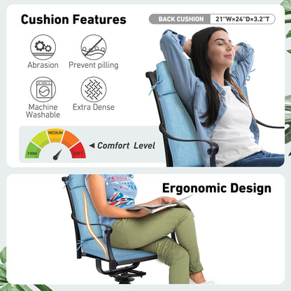 Outdoor High Back Dining Chair Cushion Set, Polyester Fabric, TPU Water Repellent Coating, Lake Blue