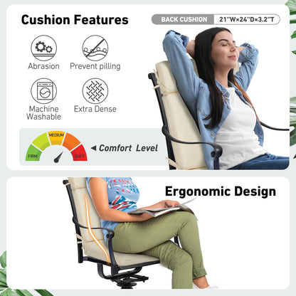 Outdoor High Back Dining Chair Cushion Set, Polyester Fabric, TPU Water Repellent Coating, Ivory