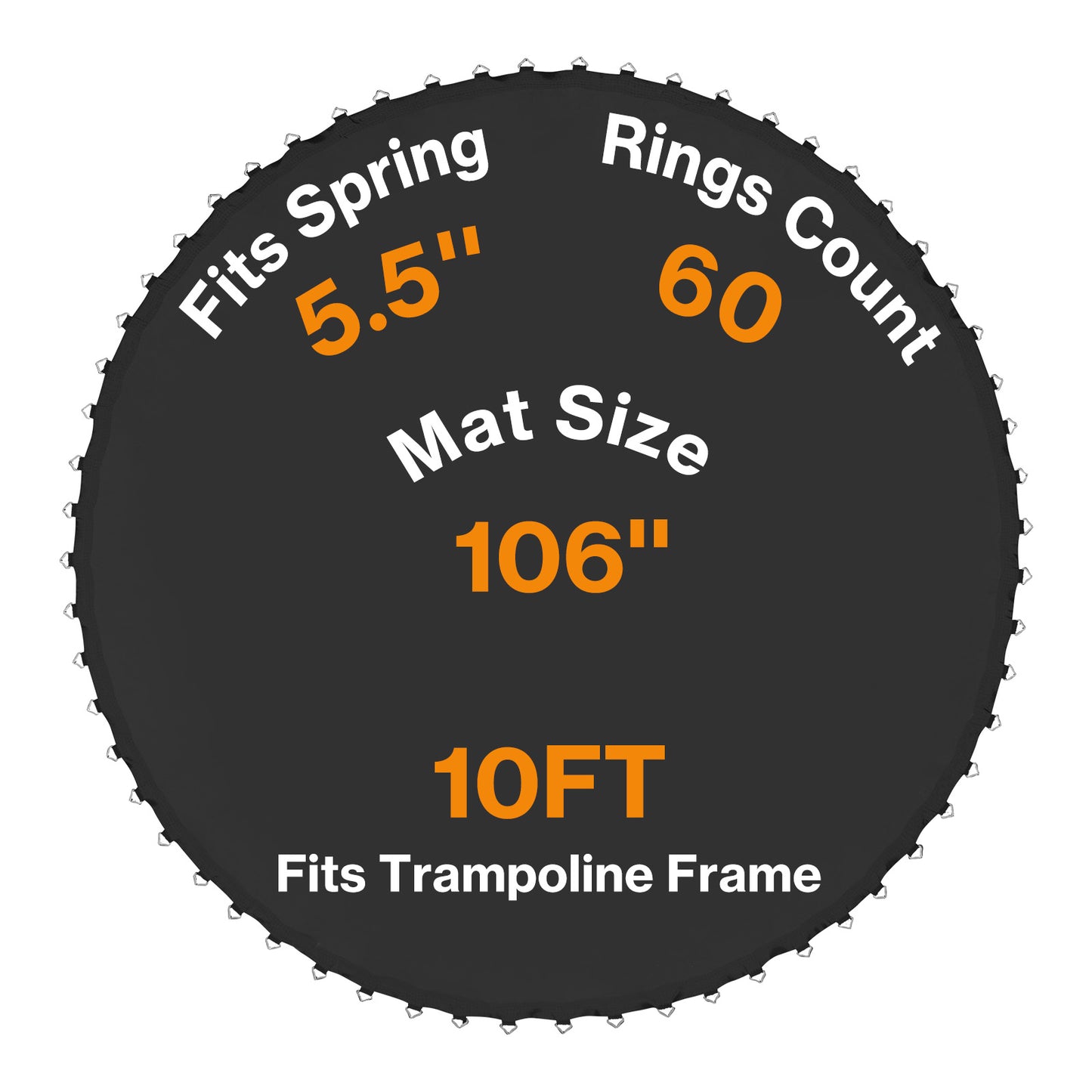 Trampoline Replacement Jumping Mat Fits Round Frame with V-Rings