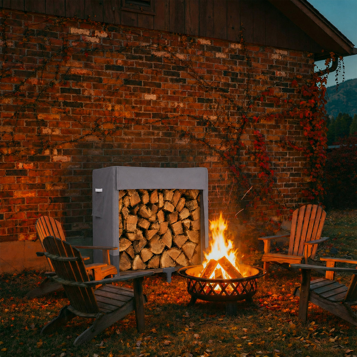 Outdoor Firewood Rack Cover, Gray
