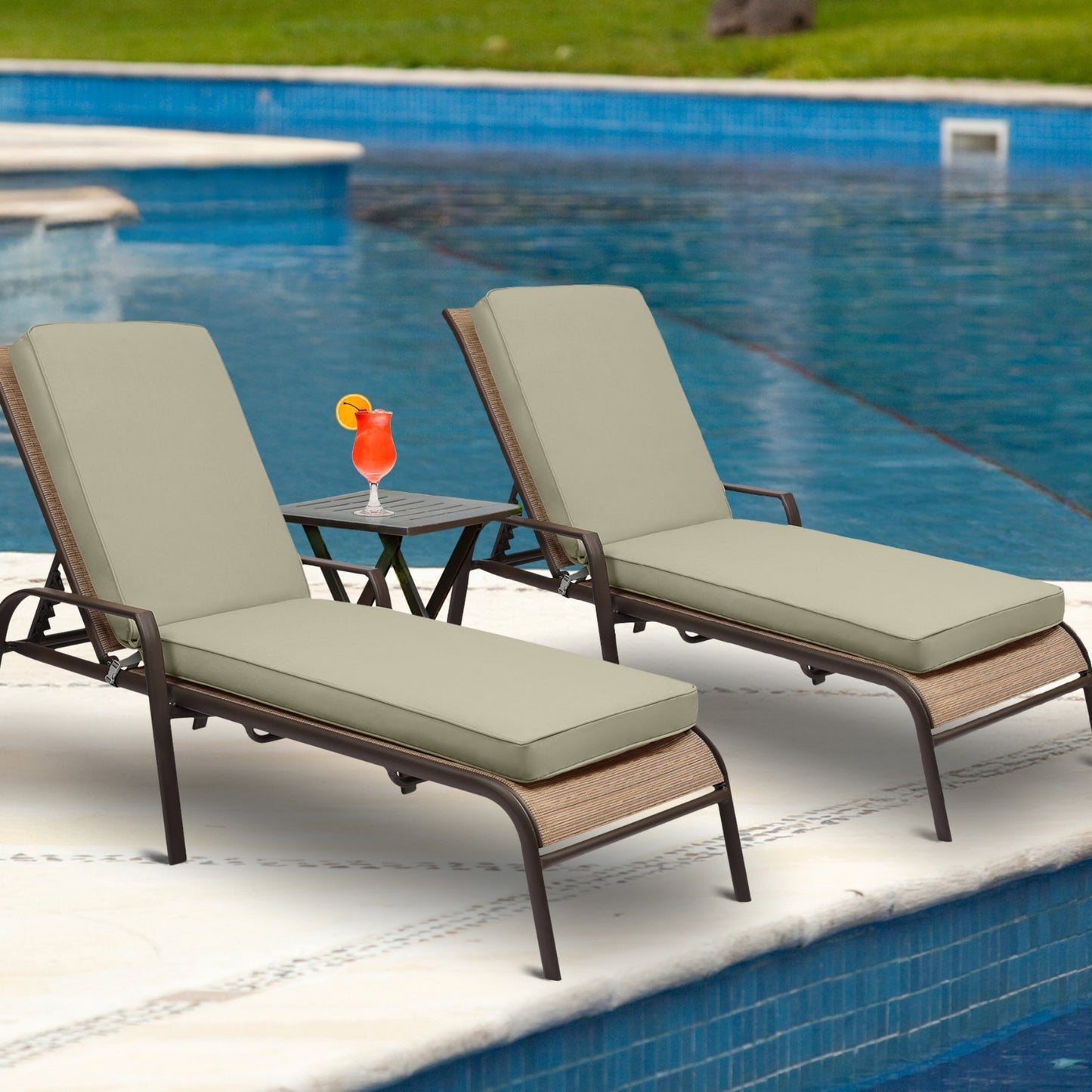 72x21x3 inch Patio Chaise Lounger Cushions Set of 2 - Brown