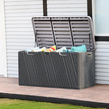 71 Gallon Deck Box, Lockable Storage UV Resistant Container with Hydraulic Rods for Patio Furniture Outdoor Cushions, Garden Tools and Sports Equipments，Aoodor（BLACK） Aoodor 