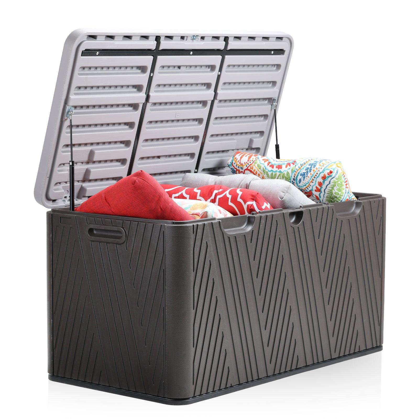71 Gallon Deck Box, Lockable Storage UV Resistant Container with Hydraulic Rods for Patio Furniture Outdoor Cushions, Garden Tools and Sports Equipments，Aoodor（Brown） Aoodor 