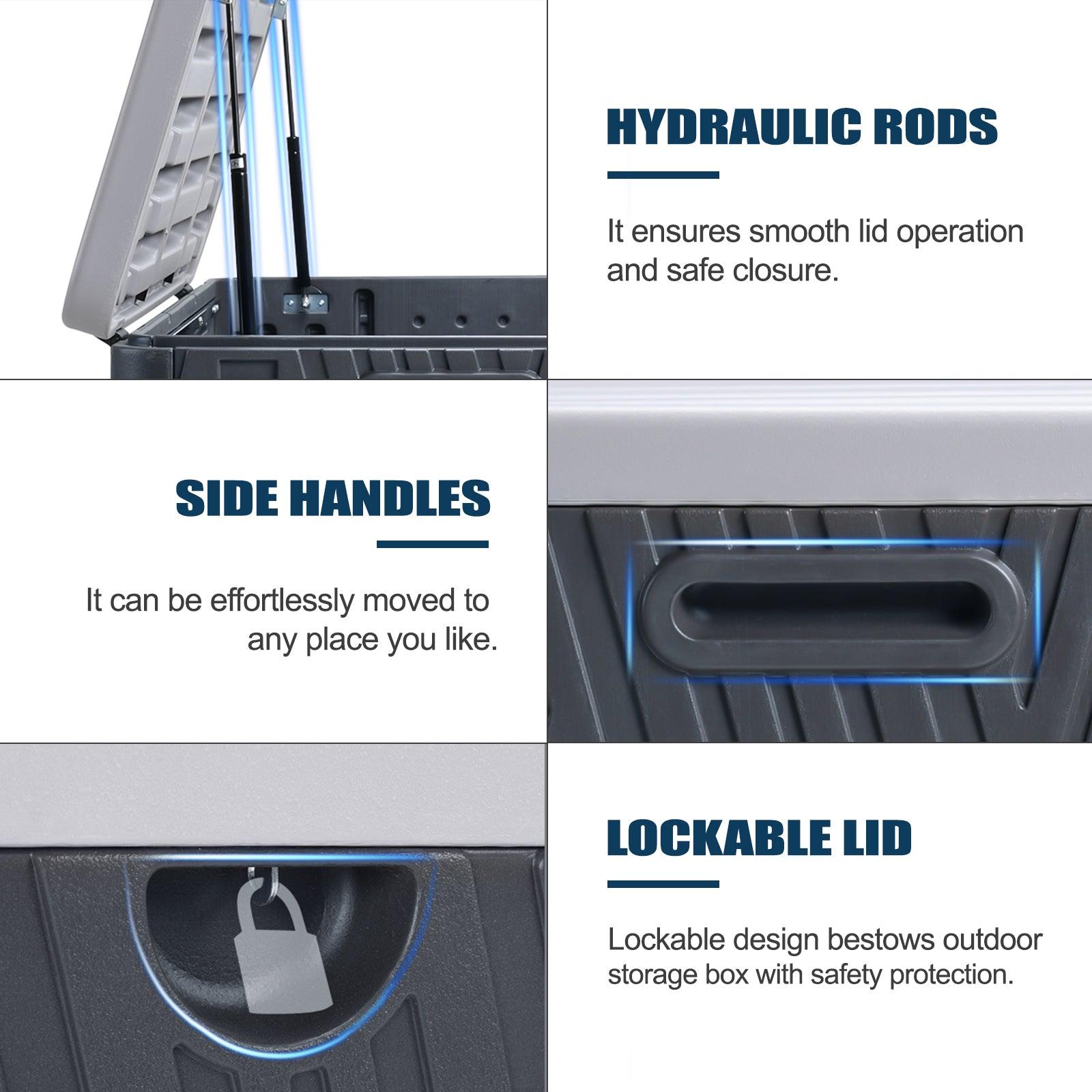 71 Gallon Deck Box, Lockable Storage UV Resistant Container with Hydraulic Rods for Patio Furniture Outdoor Cushions, Garden Tools and Sports Equipments，Aoodor（BLACK） Aoodor 