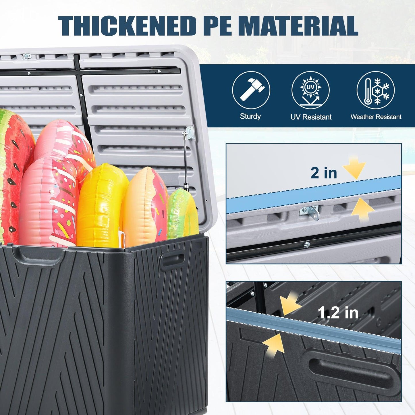71 Gallon Deck Box, Lockable Storage UV Resistant Container with Hydraulic Rods for Patio Furniture Outdoor Cushions, Garden Tools and Sports Equipments，Aoodor（BLACK） Aoodor 