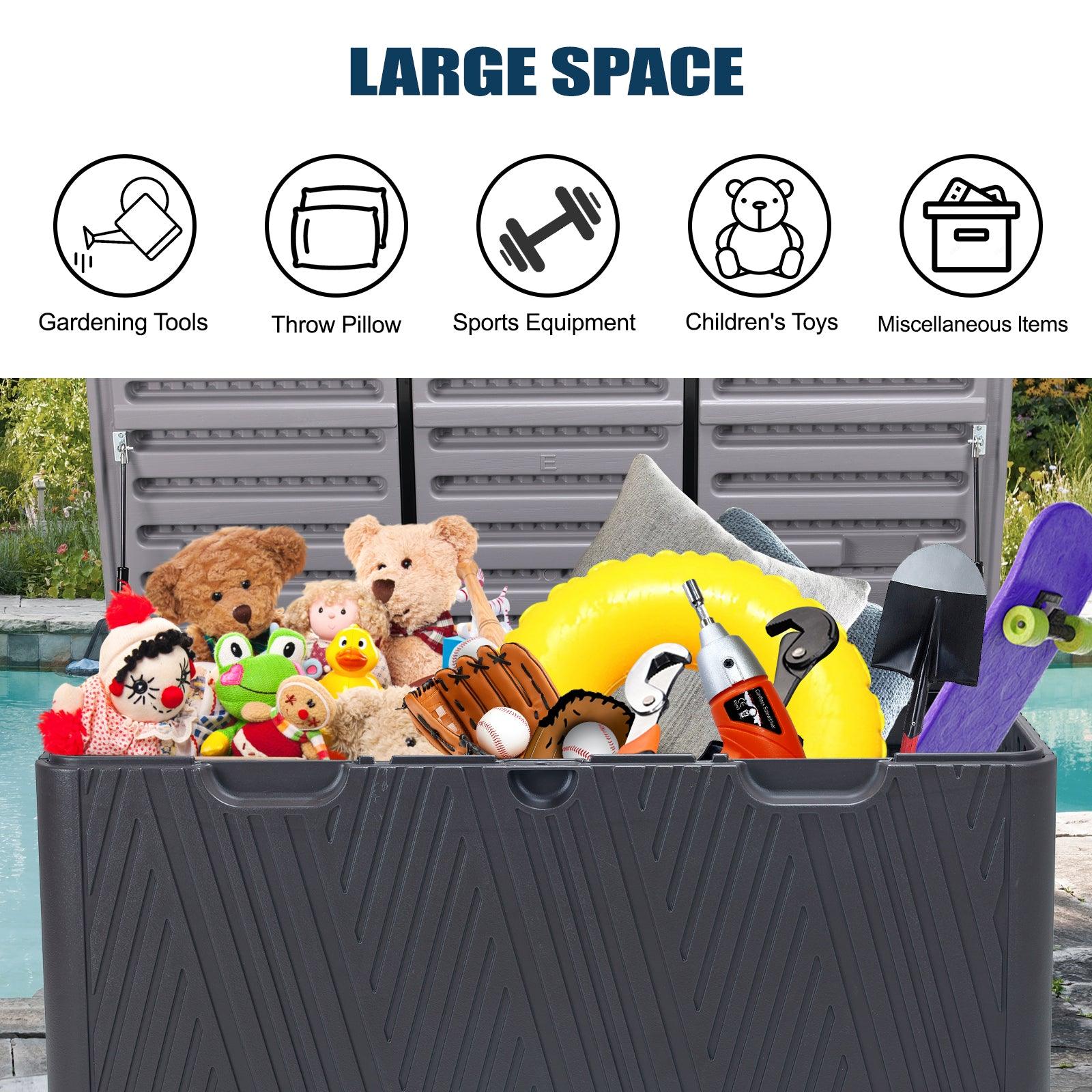 71 Gallon Deck Box, Lockable Storage UV Resistant Container with Hydraulic Rods for Patio Furniture Outdoor Cushions, Garden Tools and Sports Equipments，Aoodor（BLACK） Aoodor 