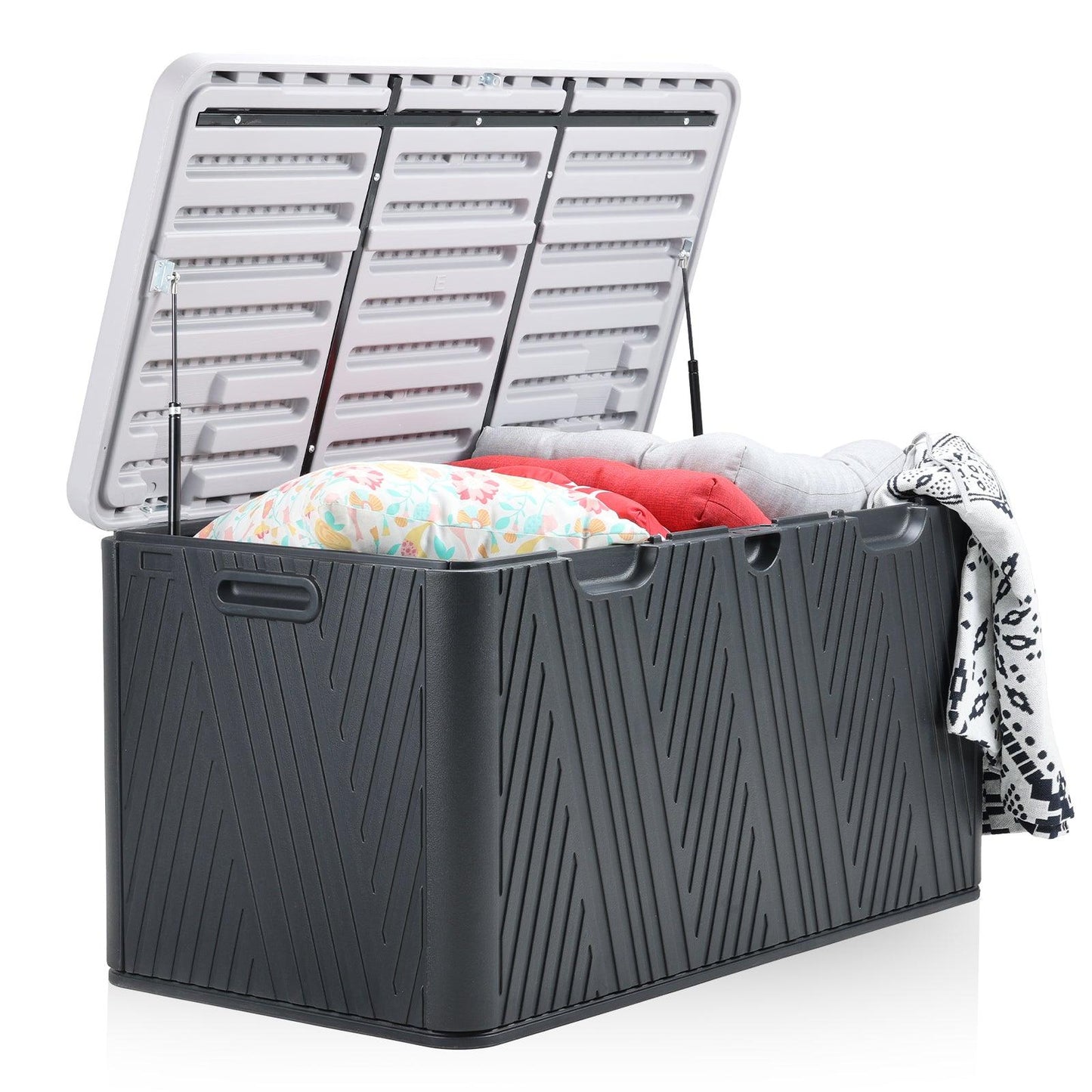 71 Gallon Deck Box, Lockable Storage UV Resistant Container with Hydraulic Rods for Patio Furniture Outdoor Cushions, Garden Tools and Sports Equipments，Aoodor（BLACK） Aoodor 